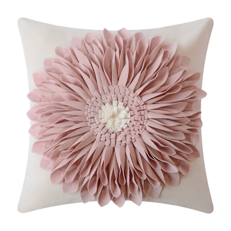  Housse de coussin décoratif à motif floral Appliqued, Rose / Beige