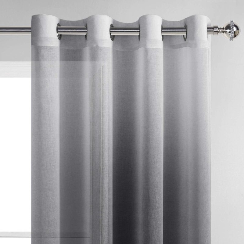2 Panels Ombre Sheer Curtains - Faux Linen Gradient Semi Voile Grommet Top Drapes for Bedroom and Living Room Decor, Black