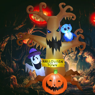 Arbre mort gonflable d'Halloween 8 pi avec citrouille fantôme et hibou