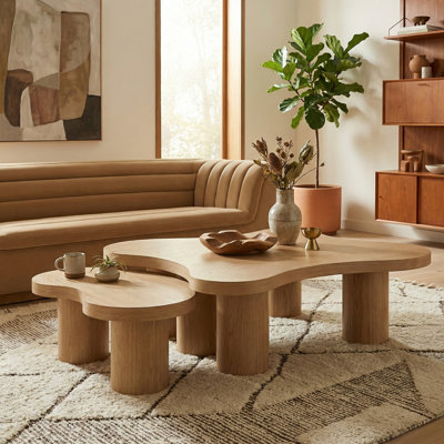 Placage de chêne Anwen et bois massif 2 pièces Table basse