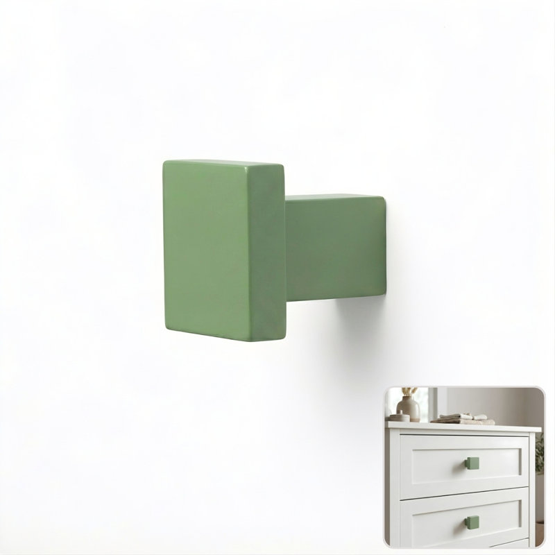 ROUS Hardware Art Deco Square Knob, Olive (Green)