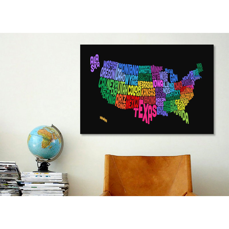 « (state), carte typographique iii », impression sur toile tendue, H 41 po x l 61 po x P 1,5 po, Toile tendue, Pas de tapis