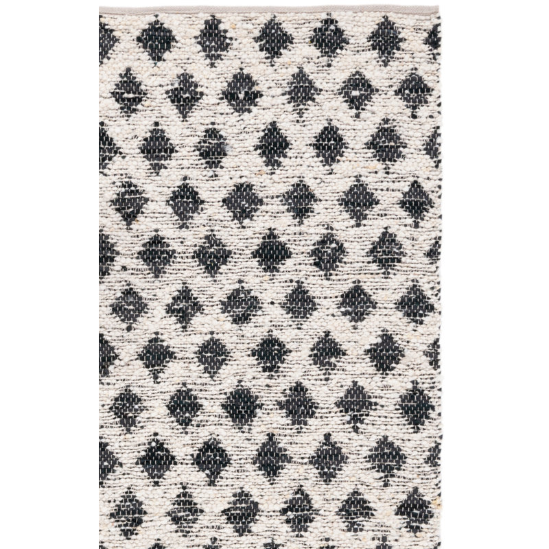 Jeananne Flat Weave Wool/Leather Geometric Rug in Black/Beige, Rectangle 8' x 10'