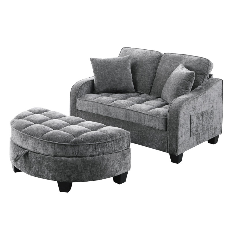 Accent Chair With Storage Semicircular Ottoman, Gray