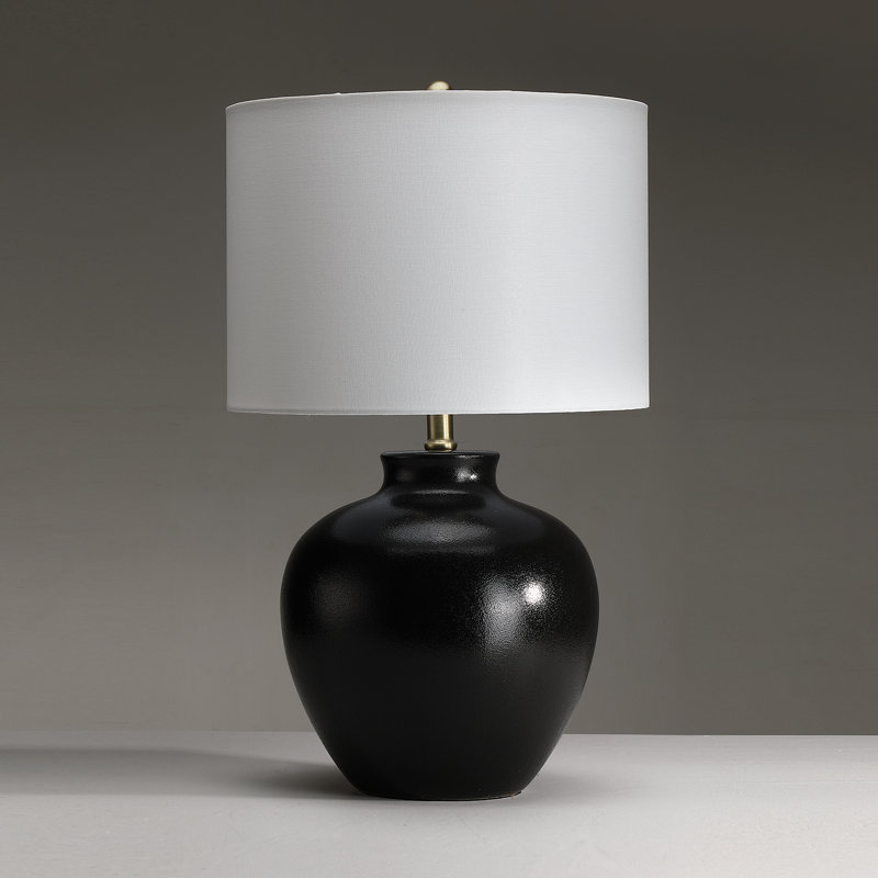 3-way Black Ceramic Table Lamp With Drum Shade