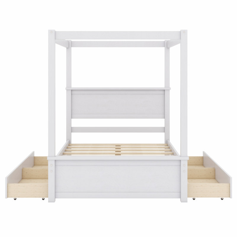 Lit à baldaquin en bois classique, structure robuste et 4 tiroirs pratiques