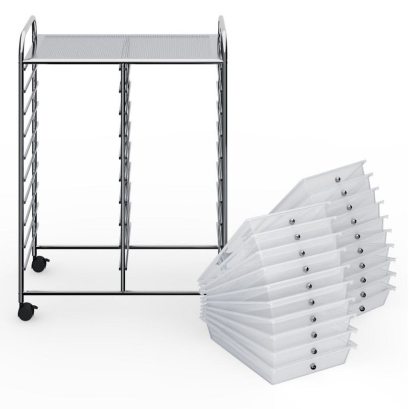 Clear 20-Drawer Rolling Organizer Cart with Chrome Frame