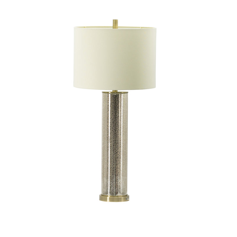 Gold Mirrored Glass Table Lamp With White Fabric Shade