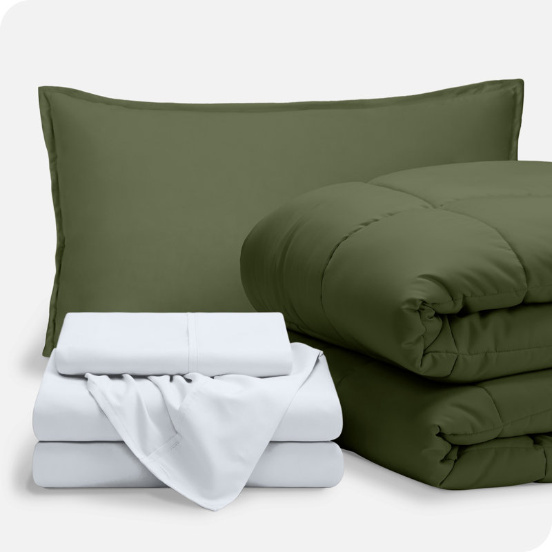 Lit dans un sac en microfibre 1800 de qualité supérieure 1800, Édredon simple TG et 4 pièces supplémentaires, Vert / blanc