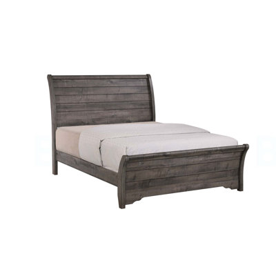 1pc Contemporary Design Queen Sleigh Bed Horizontal Lines Gently Sloped Curved Headboard Gray Finish