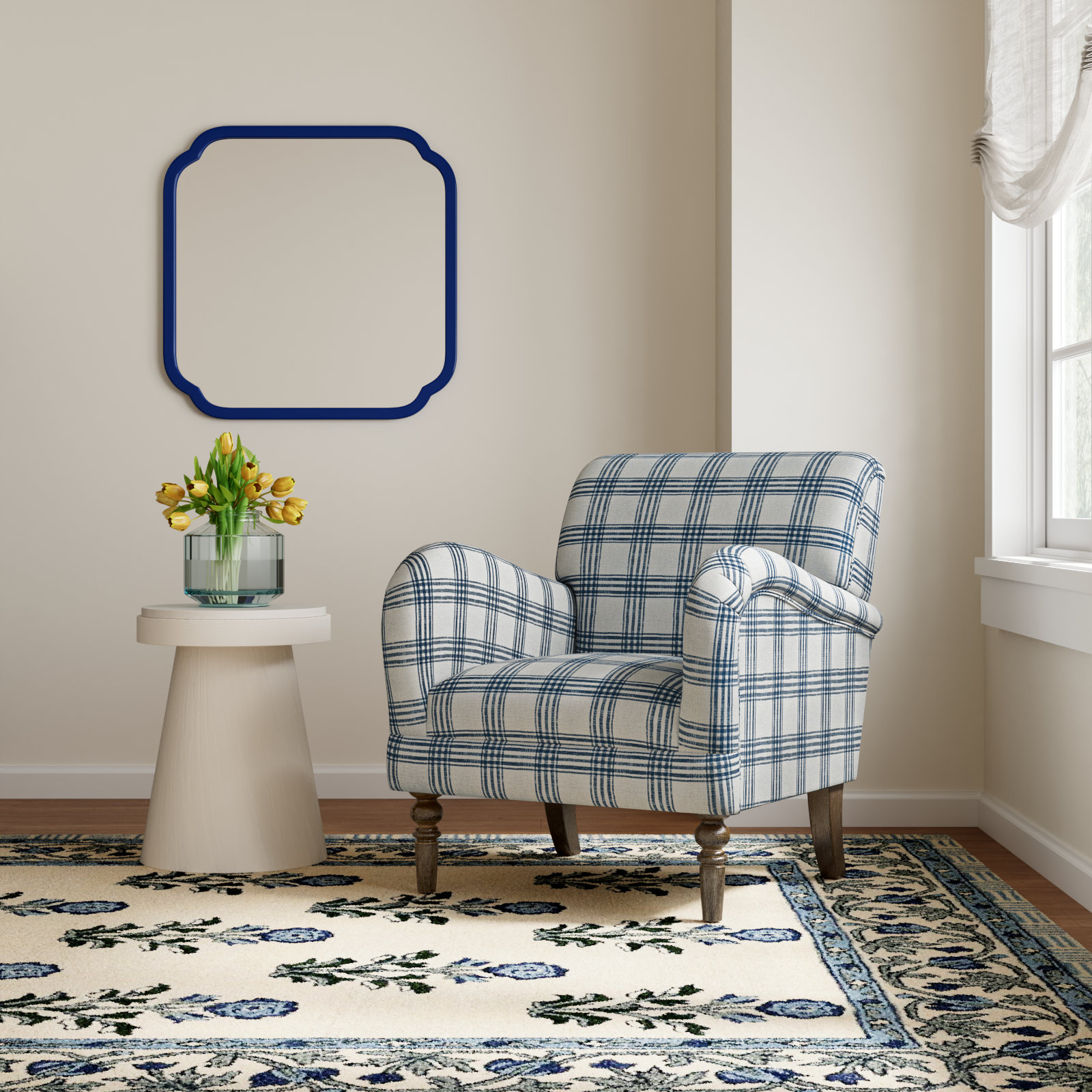Arching Upholstered Armchair, Navy 100% Polyester