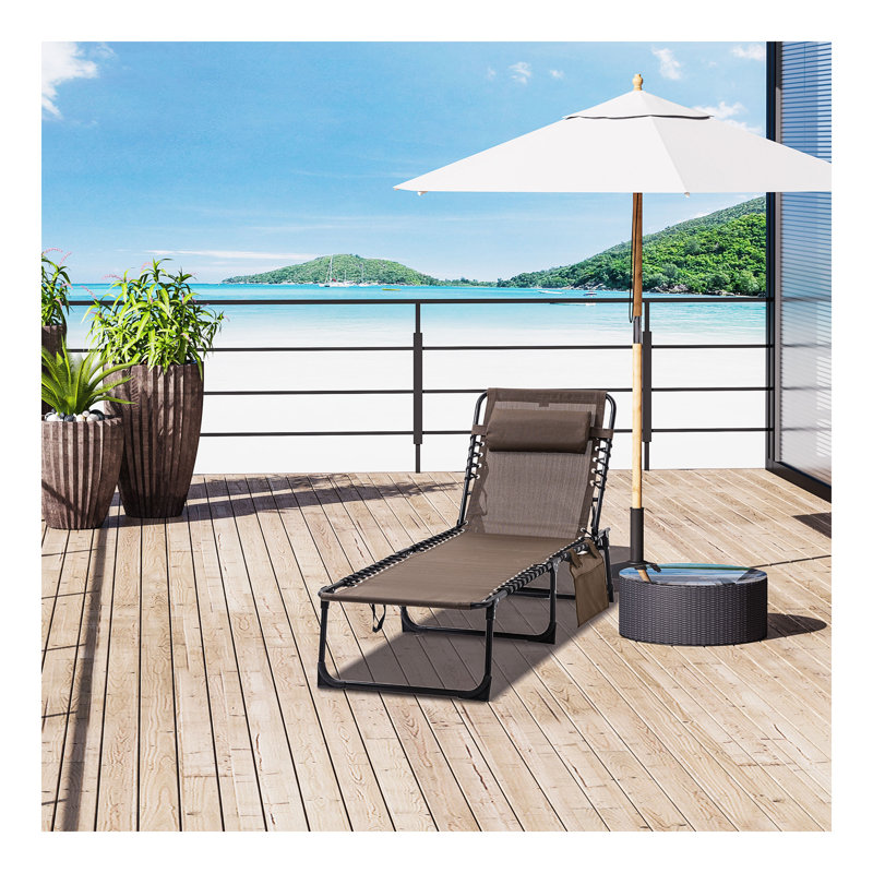 Reclining Chaise Lounge Chair, Portable Sun Lounger, Folding Camping Cot, With Adjustable Backrest And Removable Pillow, For Patio, Garden, Beach,