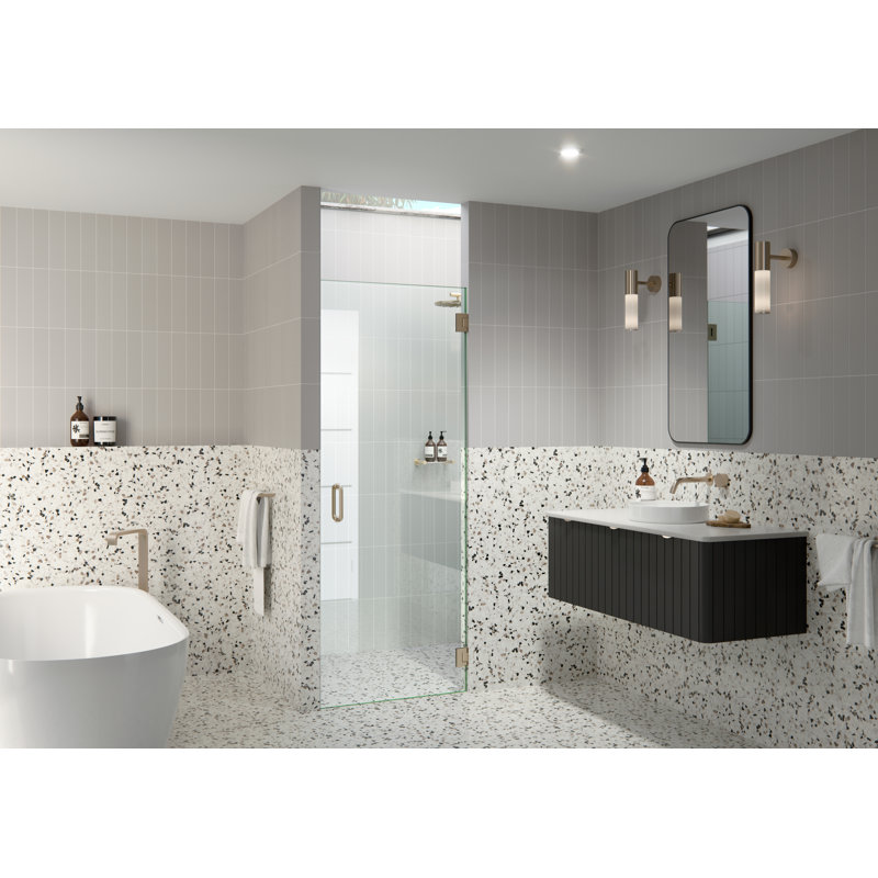 Albedo 25 in. x 78 in. Fully Frameless Hinge Shower Door, Brushed Bronze