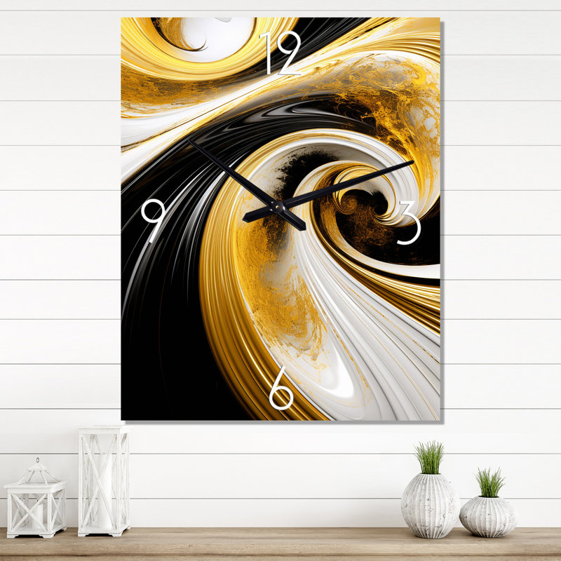 Liquide or noir noir blanc abstrait tourbillon minimal - spirales abstraites très grandes horloges murales
