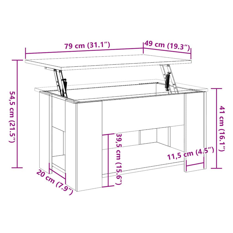 Husnija Lift Top Four Leg Coffee Table with Storage, Old Wood