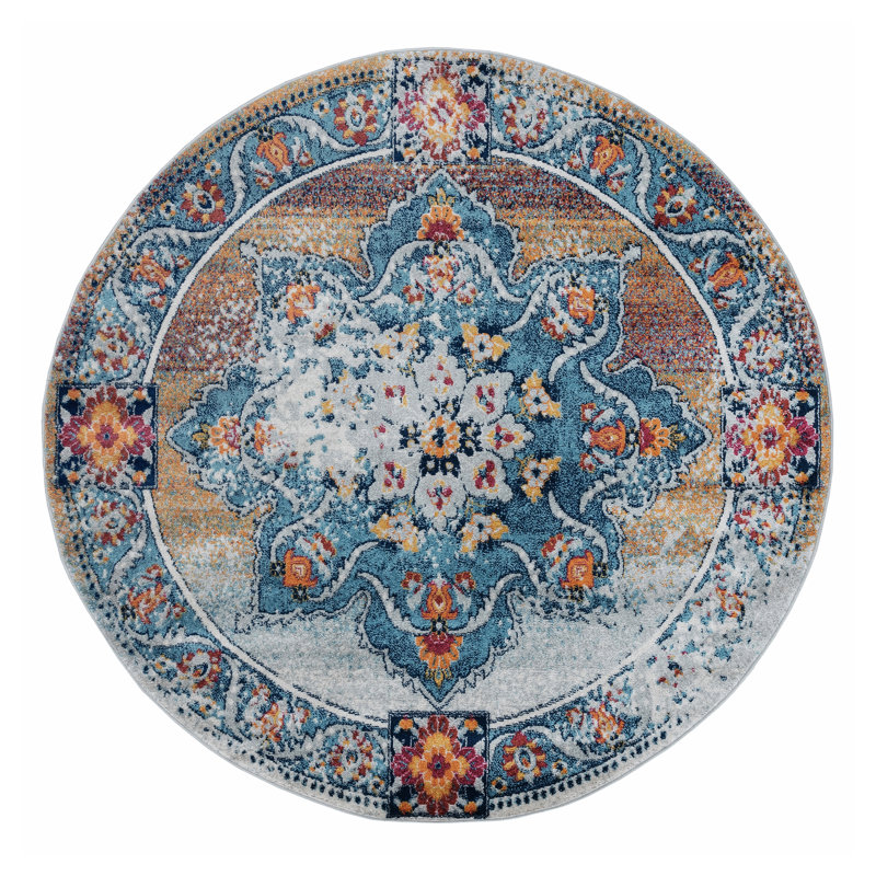 Tapis oriental gris / bleu Honig, Rond 6 pi 7 po