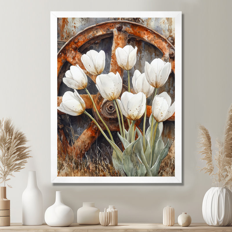Balictar - art mural floral, H 44 po x l 34 po, Reproduction encadrée sans passe-partout, Blanc