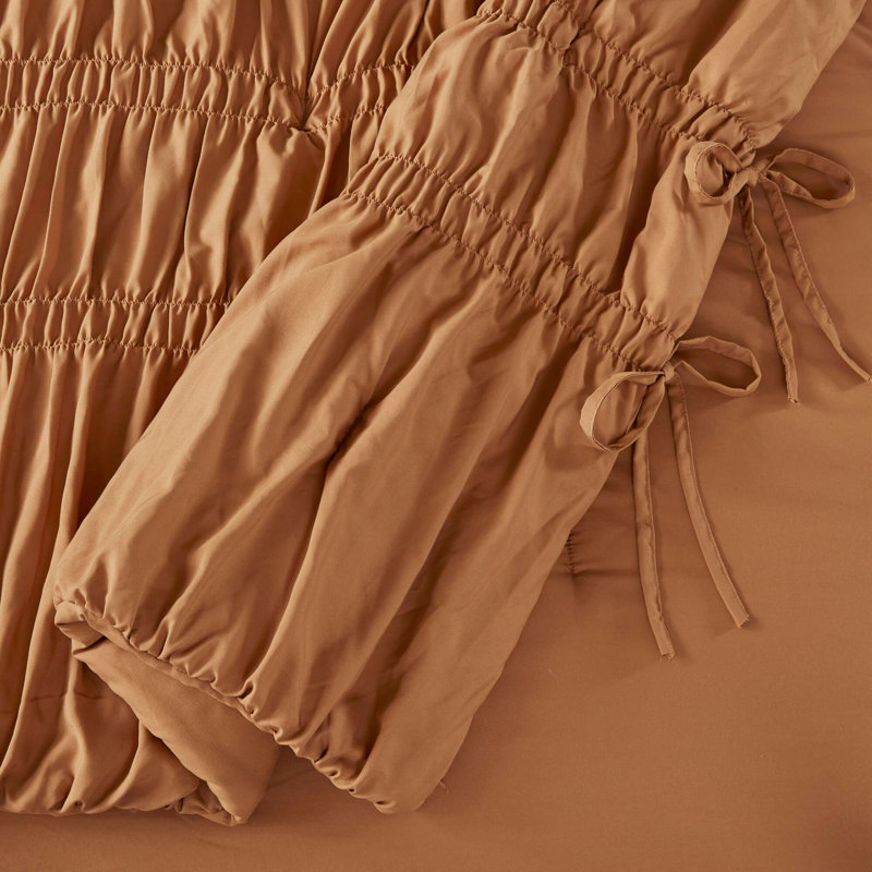 Ensemble d'édredon 2 pièces, Édredon pour lit simple + 1 taie décorative, Brun