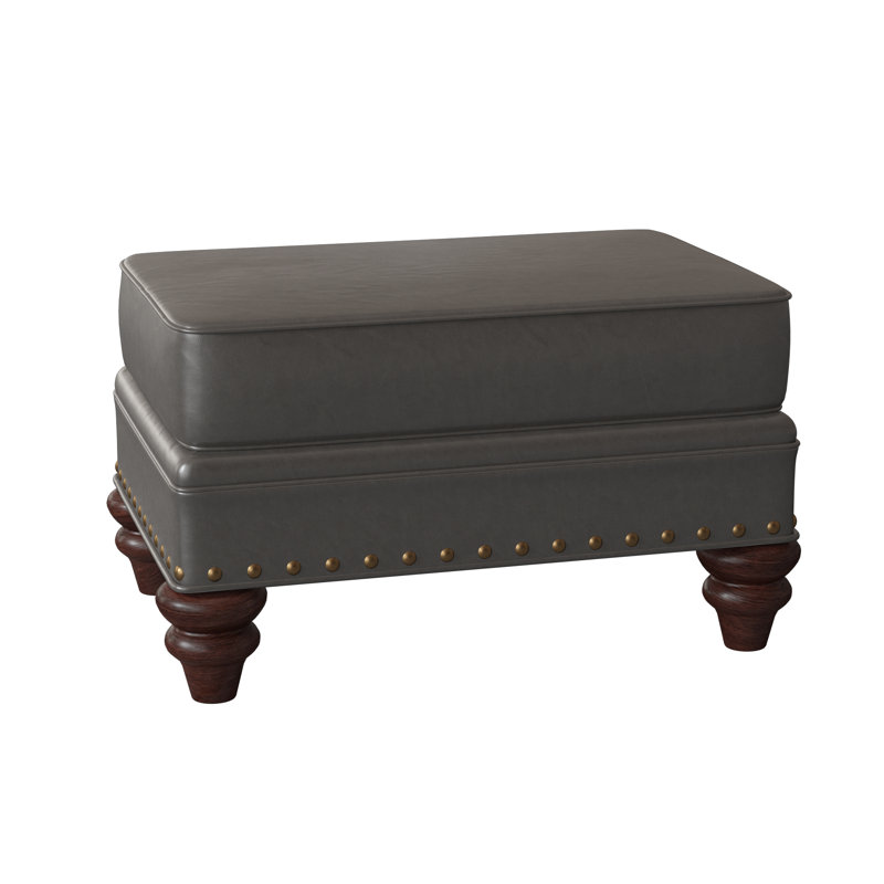 Carrado Leather Ottoman, French Natural, Mahogany, Anilina Cacao Genuine Leather
