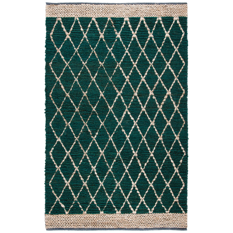 Kedron Natural Fiber Hand Loomed Jute/Cotton Geometric Rug in Dark Green, Rectangle 9' x 12'