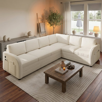 Canapé-lit modulaire en L 115,2 po avec ports USB et poches de rangement