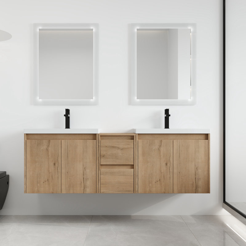 Meuble-lavabo mural avec plateau en résine Vowar, 60"