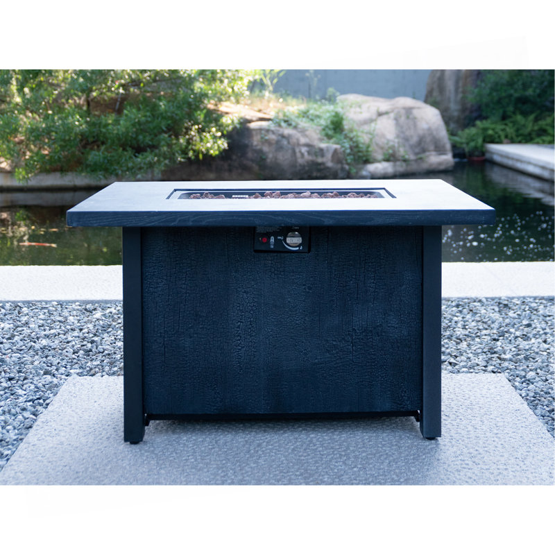 44" W X 25" H Outdoor Patio Propane Gas Fire Pit Table - 50,000 BTU High-Temperature-Resistant Carving Process For Environmentally Friendly Materials With The Effect Of Charcoal Grain