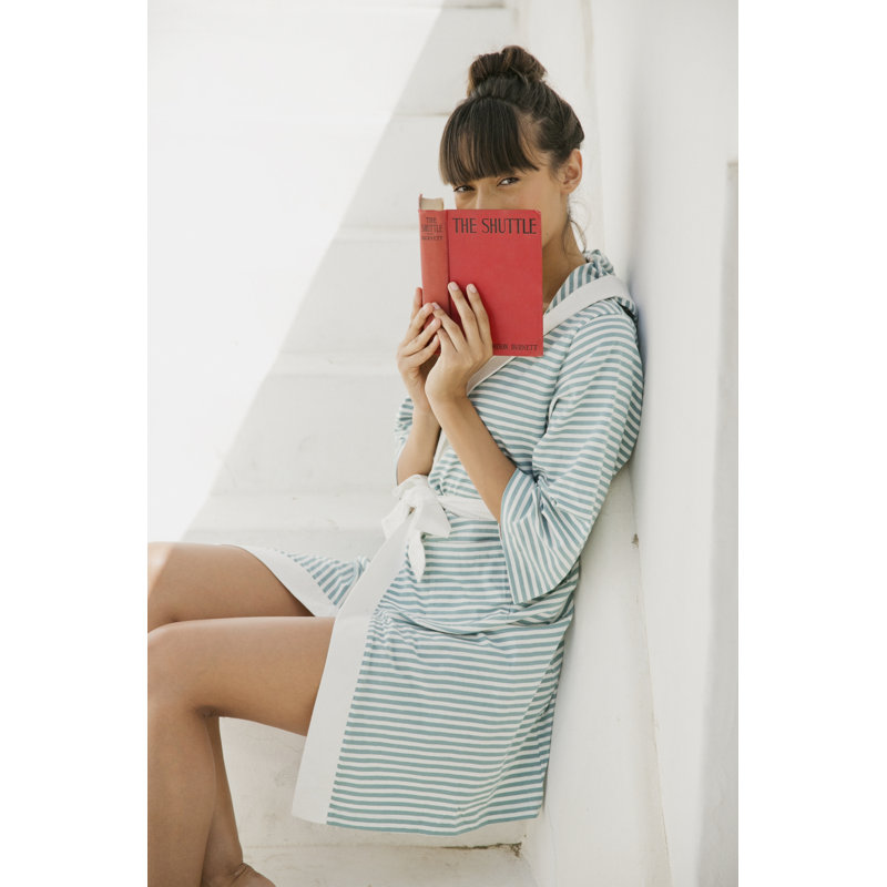 Robe courte en coton biologique à rayures Seaside Serenity, Petit / moyen, Bleu sarcelle / blanc