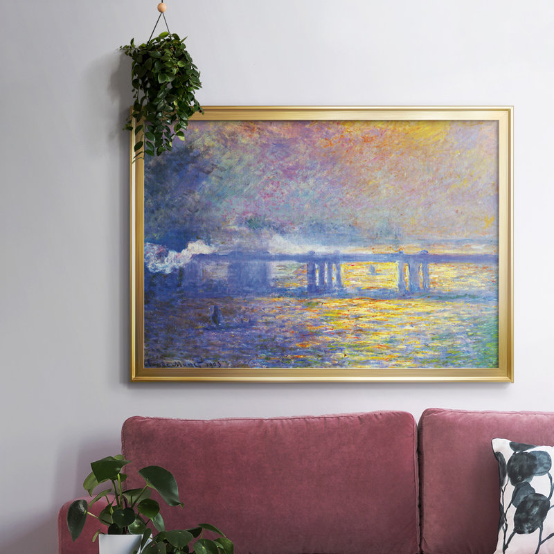 "Charing Cross Bridge", reproduction d'art encadrée sur toile par Claude Monet, H 30 po x l 44 po x P 1,5 po, Or