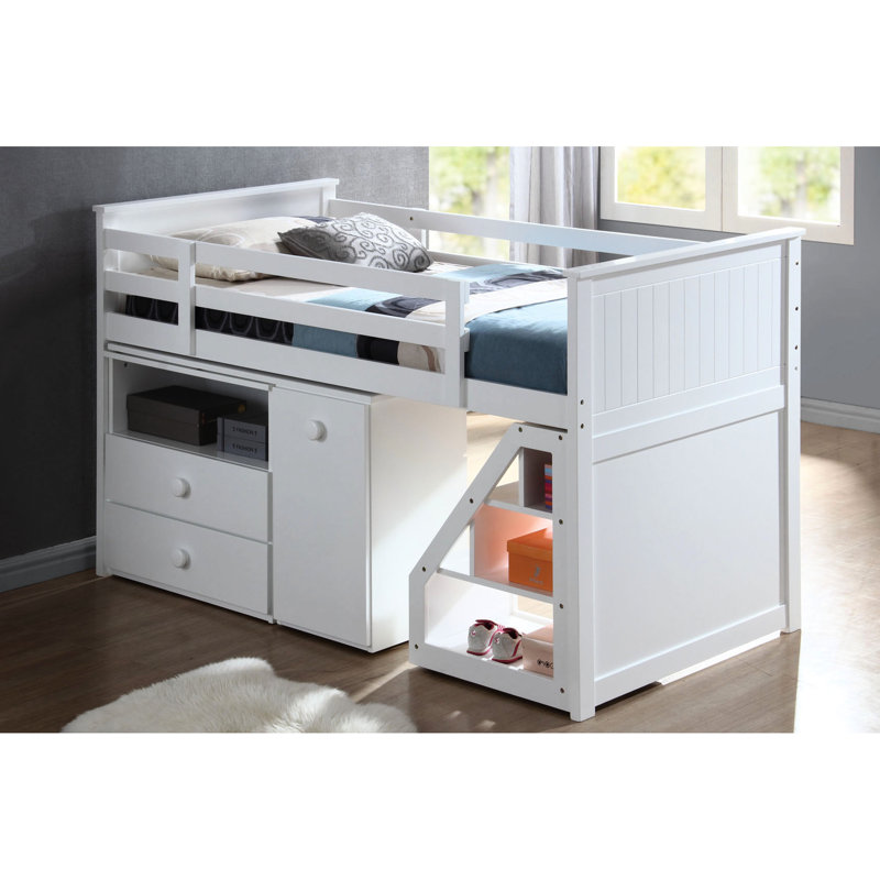 Lit mezzanine simple blanc: chambre à coucher avec rangement 2 et bureau spacieux