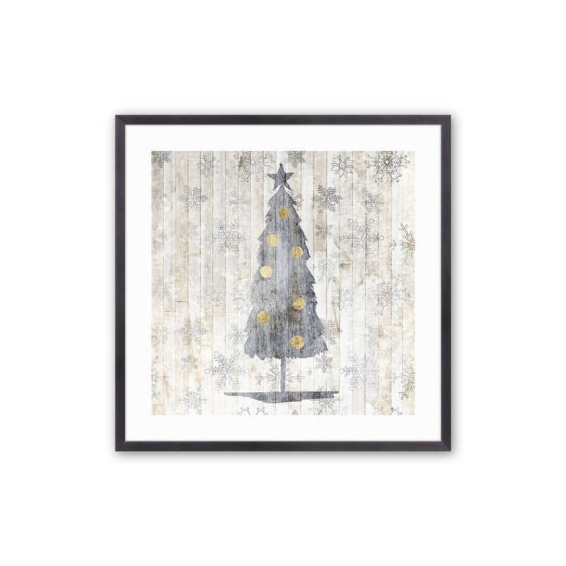 Impression d'arbre de Noël rustique argenté, Cadre simple en zinc patiné, H 21,75 po x l 21,75 po x P 1,25 po
