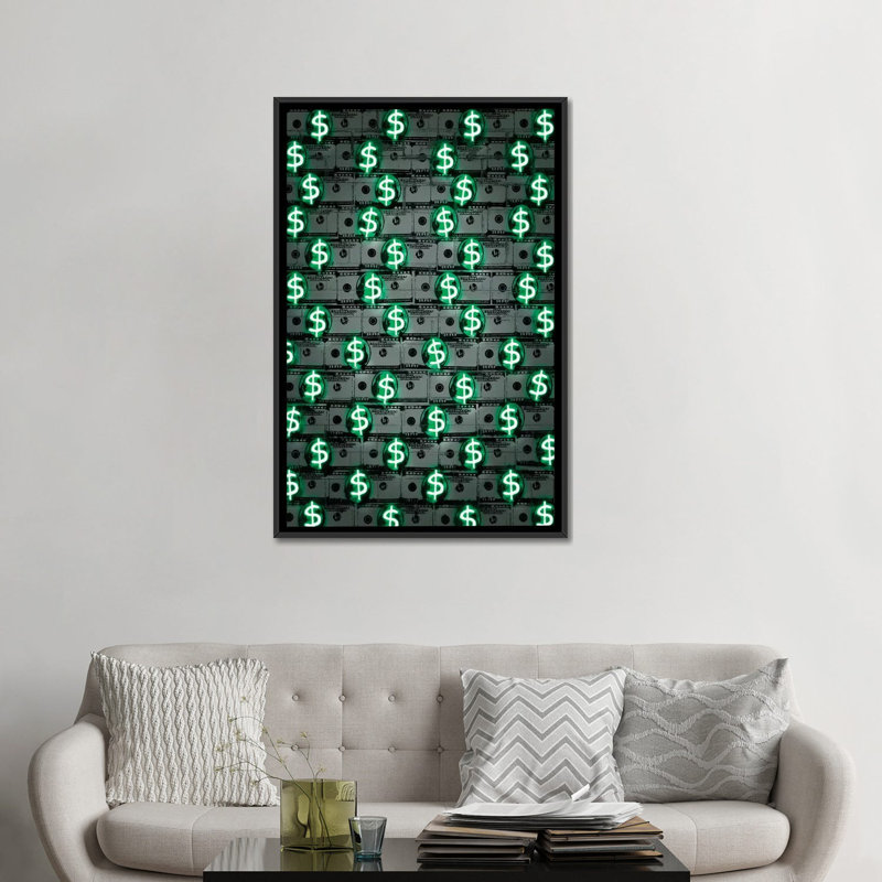 «Argent argent argent», impression sur toile, H 48 po x l 32 po x P 1,5 po, Toile avec cadre flottant noir, Pas de tapis