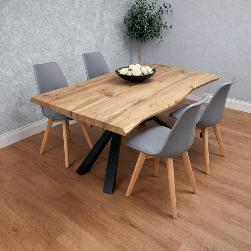 Modern Dining Table with 4 Chairs with faux leather padded seats, Grey, 75cm H x 117cm W x 77cm D