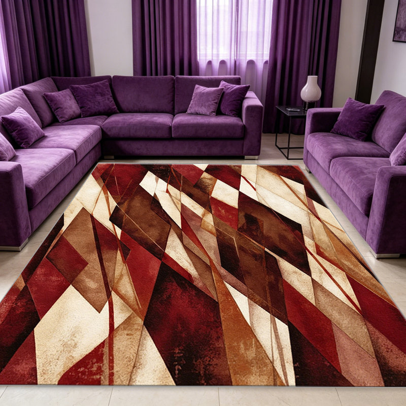 Red Brown Abstract Geometric carpet-easy to clean, machine-washable, soft and comfortable; suitable for door mats, kitchens, living rooms, bedrooms, corridors, and laundry areas. Easy to clean, durable carpet for home decoration.