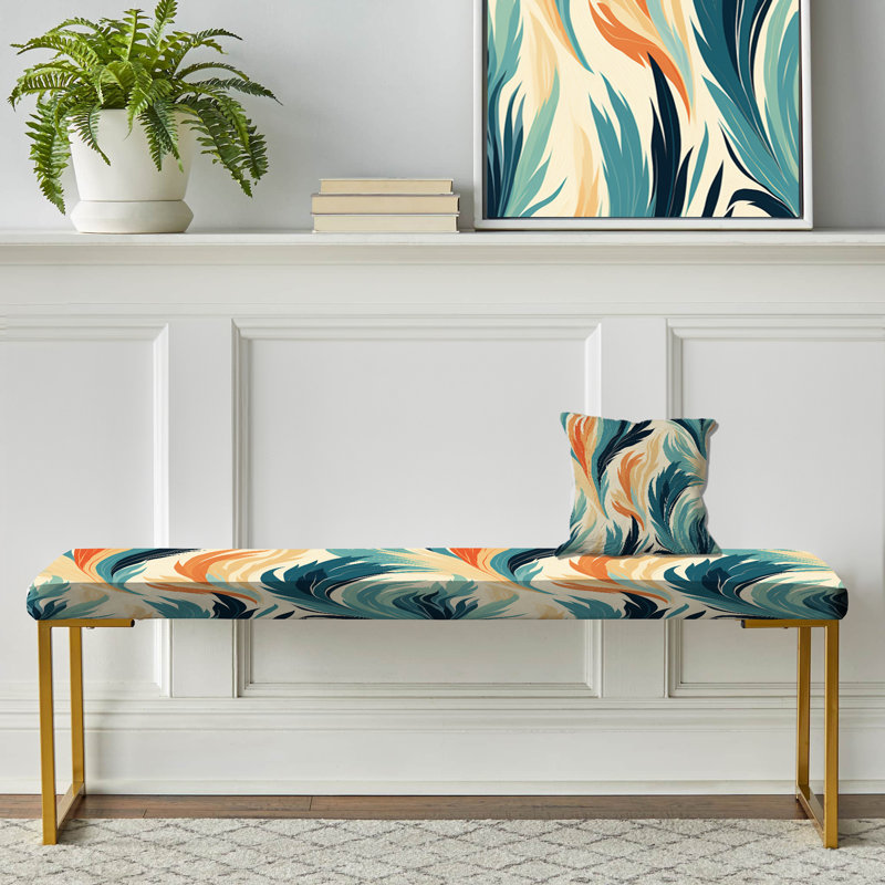 Metropolitan Ikat Swirl Oasis - Abstract Upholstered Gold Bench
