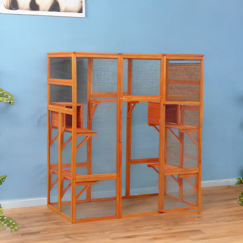 Large Cat Cage, 70" H x 62.5" W x 32.35" D, Gray