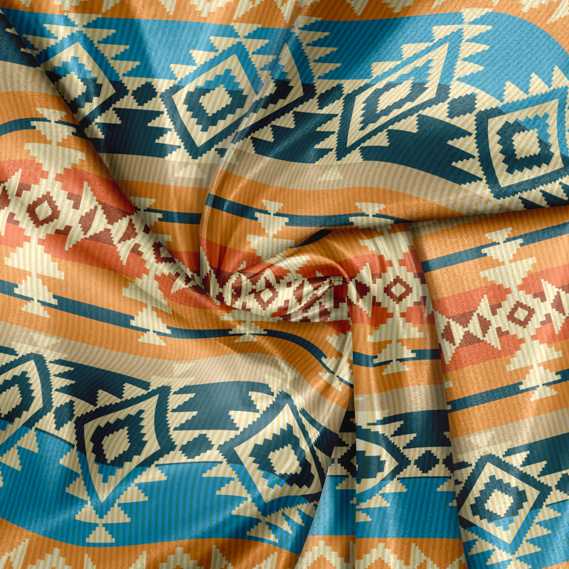Rustic curtain, folk motif, stripes, multi -colored