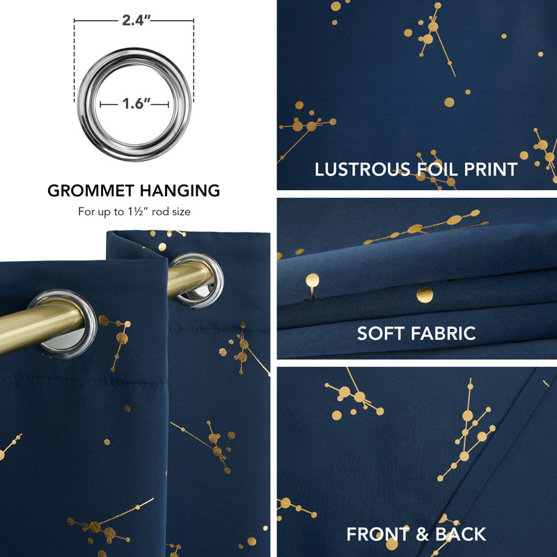 Makvala Room Darkening Curtain Pair, 42" W x 84" L, Navy Blue