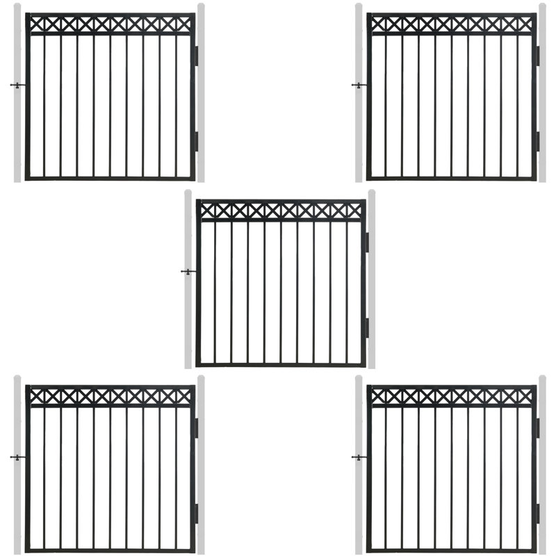 Heavy Duty  4FT H X 4FT W Flat Top X-Pattern Decorative Fence Gate with Gate Lock, Pack of 5, 4 ft. H x 4 ft. W