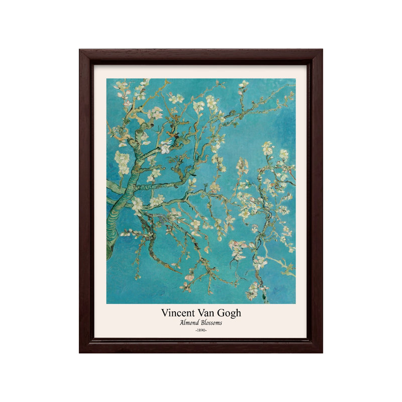 Van Gogh - Fleurs d'amandier, Canvas, 16"H x 20"W, Brown Framed