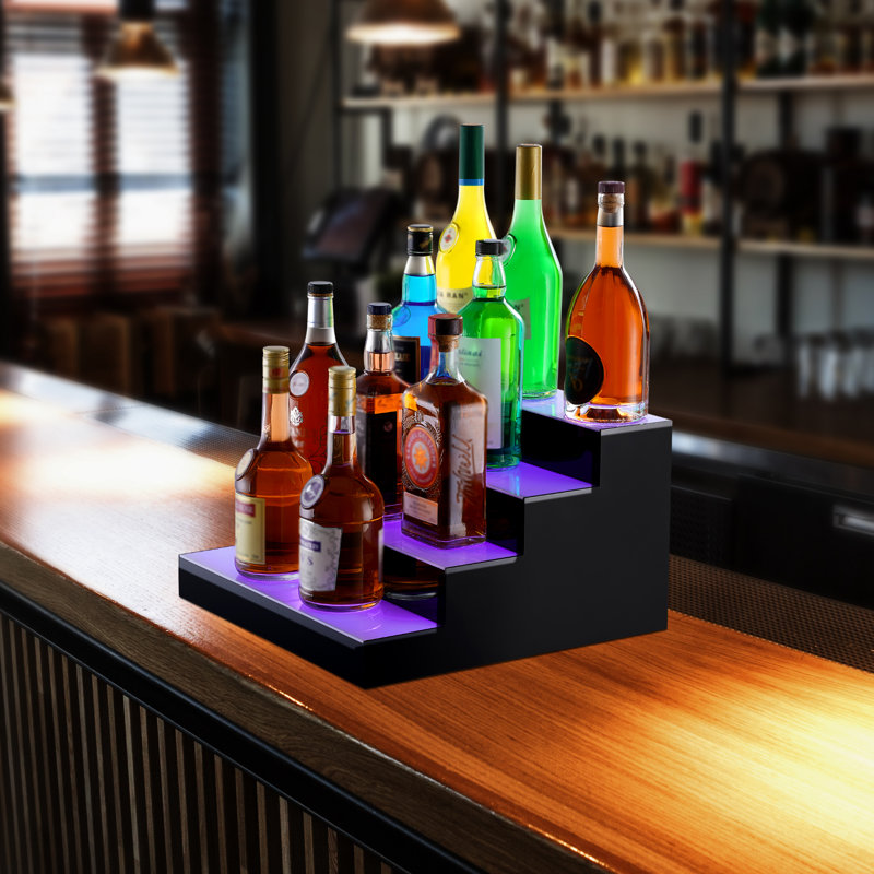 16-Inch Multicolor LED Lighted 4-Tier Acrylic Liquor Bottle Display