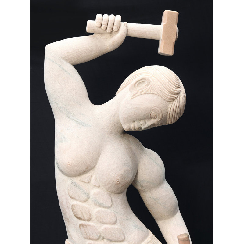 Sculpture en pierre de 67 po fabriquée par un homme - sculpture d'art moderne et monumentale se découpant dans le roc, décoration inspirante pour bureaux et studios