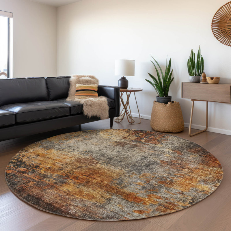 Paprika Red Round Washable Synthetic Flat Woven Rug