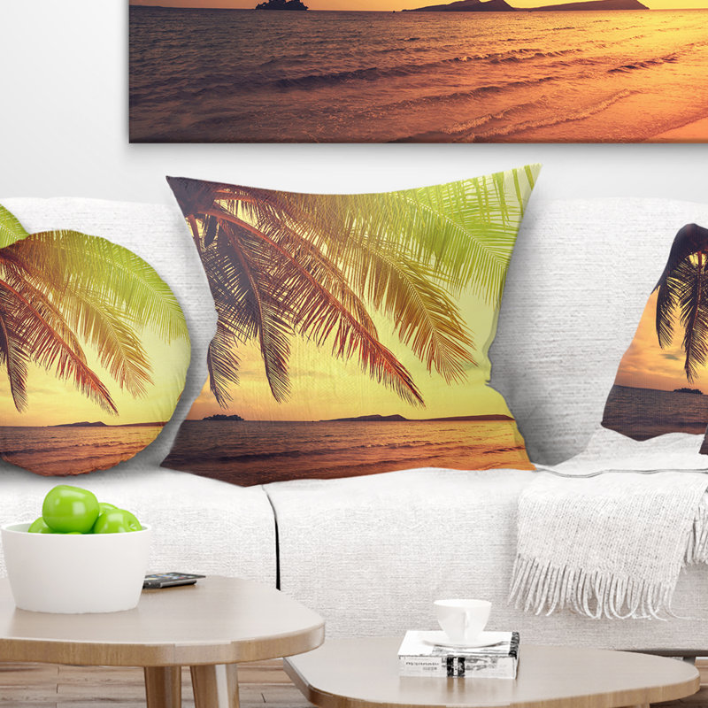Coussin Tropical Beach avec Green Palm - Sea & Shore, 18 po x 18 po, Coussin décoratif