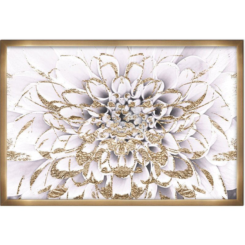 Tirage d’Art graphique « Floralia Blanc », 18" H x 26" L x 0,5" D, Cadre en or