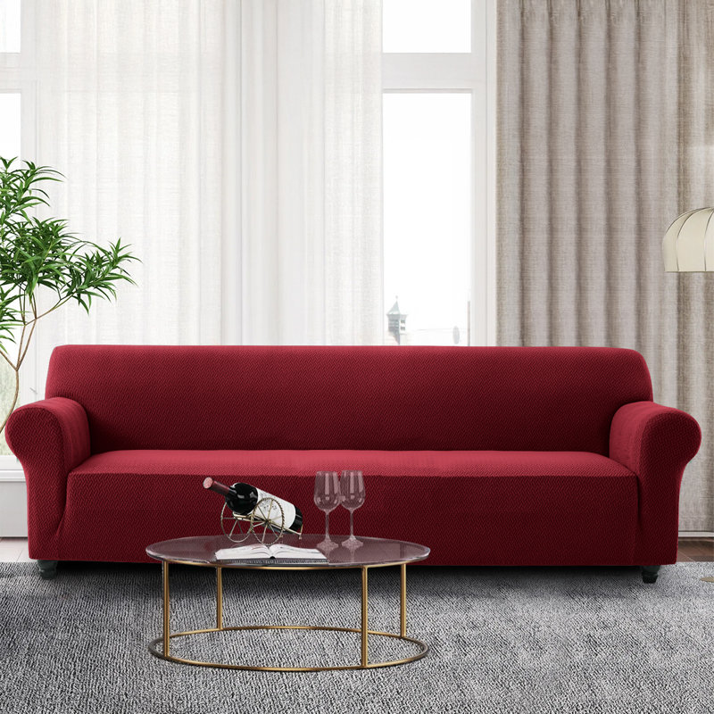 Spandax Sofa Cover Quilted Anti-Slip Couch Protector with Adjustable Strap, Burgundy, 335 X 218cm (4 Seater)
