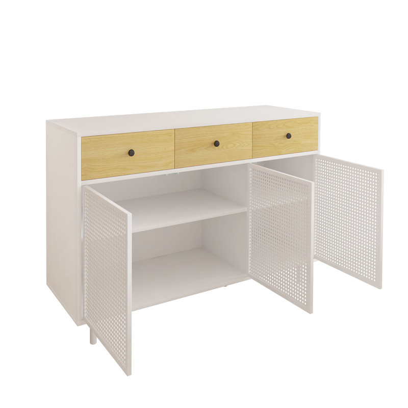 Armoire d'appoint Teyha, Blanc / Naturel