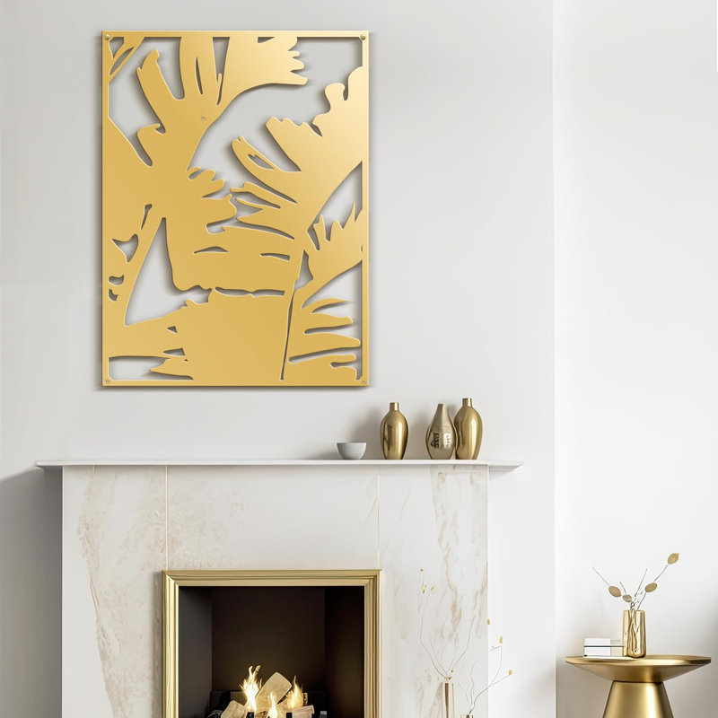 Décoration murale décorative murale en métal feuille de bananier tropical, H 24 po x l 17,91 po x P 0,05 po, Or