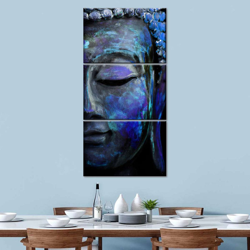 Bouddha méditant bleu sur toile, ensemble de 3 pièces, H 80 po x l 39 po x P 1,25 po
