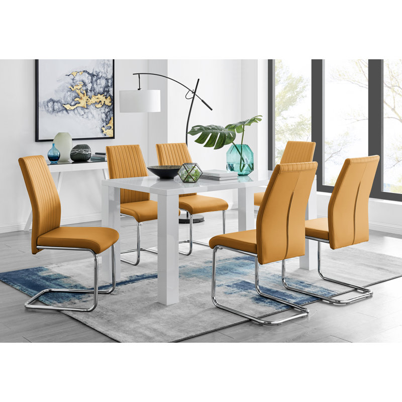 Chowchilla Dining Set with 6 Chairs, Mustard, 75cm H x 150cm W x 80cm D